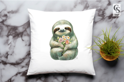 Cute Sloth With Flowers Clipart Sublimation PNG Product Image 2