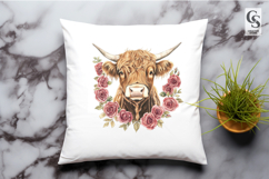 Highland Cow With Roses Clipart Sublimation PNG Product Image 2