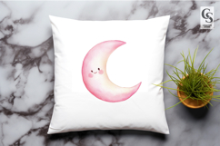 Cute Pink Watercolor Moon Clipart Sublimation PNG Product Image 2