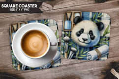 Panda, Wild Animals, Buffalo Plaid Square Coaster PNG Product Image 1