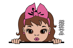 Cute Girl Face with Pink Glitter Bow Clipart PNG SVG Product Image 7