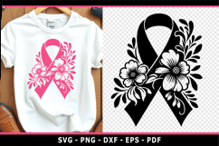Flowers Breast Cancer Ribbon SVG, Cancer awareness SVG PNG Product Image 2
