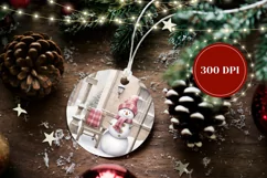 Christmas Round Ornament, Watercolor Snowman Ornament PNG Product Image 2