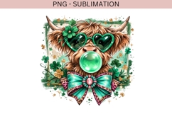 St Patrick’s Day Highland Cow PNG | Shamrock Cow With Bow Product Image 2