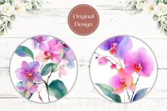 Orchid Flower Car Coaster, Watercolor Flowers Coaster Design Product Image 2