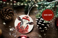Christmas Product Tag Design, Christmas Cow Ornament PNG Product Image 2