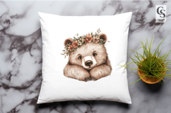 Cute Bear with Flower Crown Watercolor Clipart PNG Product Image 3