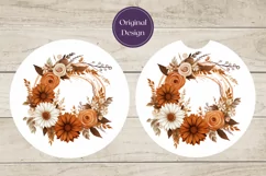 Watercolor Flowers Car Coaster Design, Floral Wreath PNG Product Image 2