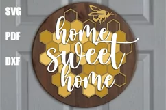 Home Sweet Home sign svg | Honeycomb welcome sign cut file Product Image 1