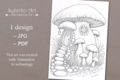 Gnome house coloring page for adults. Adult coloring page Product Image 1