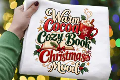 Warm Cocoa Cozy Book Christmas PNG, Book Lover Sublimation Product Image 2