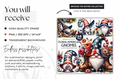 Floral patriotic gnome clipart, 4th of july gnome, USA flag Product Image 3