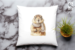 Cute Watercolor Marmot with Scarf Clipart Sublimation PNG Product Image 3