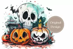 Spooky Halloween Tumbler, Watercolor Halloween Skull Tumbler Product Image 2