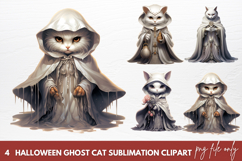 Watercolor Halloween Ghost Cat Sublimation Clipart Product Image 1