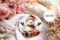 Watercolor Snowman Ornament Design, Snowman Round Ornament Product Image 2