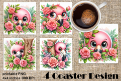 Funny africa animal Coaster Sublimation |Flamingos in roses Product Image 1