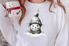 Watercolor Peeking Santa and Snowman Clipart, Christmas PNG Product Image 2