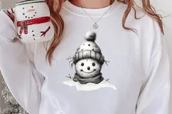 Watercolor Peeking Santa and Snowman Clipart, Christmas PNG Product Image 2