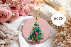 Pink Christmas Ornament Design, Christmas Round Ornament Product Image 2