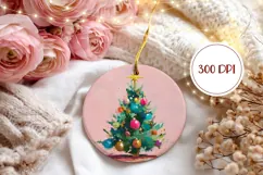Pink Christmas Ornament Design, Christmas Round Ornament Product Image 2