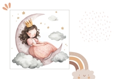 Watercolor Princess Pillow Design, Moon Pillow, Stars PNG Product Image 2