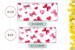 Love Hearts Mug Wrap Design, Pink Bows Mug Template Product Image 2