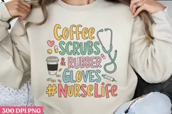Coffee scrubs & rubber gloves PNG, Nurse Sublimation PNG Product Image 1