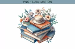 Books and Flowers Digital, Pastel Book & Coffee PNG Product Image 1