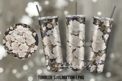 3D White Flowers Tumbler Sublimation Design PNG Product Image 2