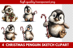Christmas Penguin Sketch Clipart | Hand-Drawn Holiday Product Image 1