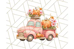 Vintage Truck Pumpkin and Fall Flowers PNG Clipart, Autumn Product Image 2