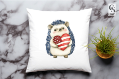 Cute Hedgehog Patriotic Heart Watercolor Clipart PNG Product Image 2
