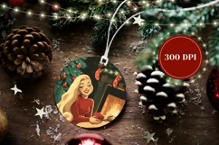 Cartoon Christmas Ornament Design, Vintage Retro Woman PNG Product Image 2