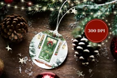 Watercolor Christmas Green Door Ornament, Winter Ornament Product Image 2