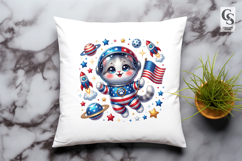 Patriotic Astronaut Cat Clipart PNG Product Image 2