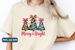 Merry and Bright Christmas Tree Coquette, PNG Sublimation Product Image 3