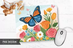 Butterfly and Floral Arrangement Mouse Pad PNG Design Product Image 1