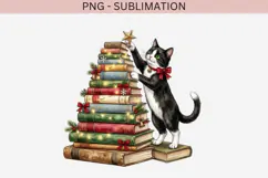 Christmas bookish cat png design for T-shirts Product Image 2