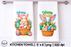 Happy Easter png, Easter bunny tea towel sublimation Product Image 1