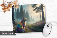 Rainbow Cat in a Dreamlike Forest Mouse Pad PNG Design Product Image 1