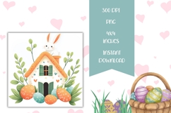Easter House Square Coasters, Easter Flowers Sublimation Product Image 2