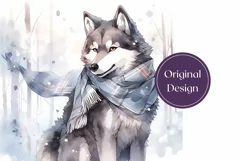 Christmas Tumbler Wrap, Watercolor Winter Wolf Tumbler Product Image 2