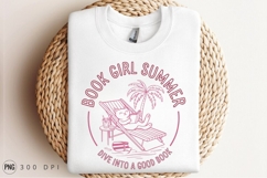 Book Girl Summer Cat Reading On Beach Sublimation PNG Product Image 3