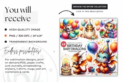 Birthday Clipart PNG, Baby dragon,Happy birthday, balloons Product Image 3