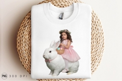 Girl In Pink Riding Giant Easter Bunny Sublimation PNG Product Image 3