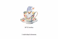 Watercolor gnome in a mug of tea with cookies, Gnome PNG Product Image 2