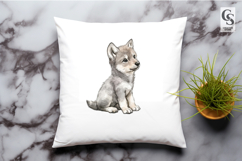 Cute Wolf Puppy Watercolor Clipart Sublimation PNG Product Image 3