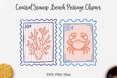 Coastal Stamp Clipart, Beach Postage SVG PNG Product Image 1