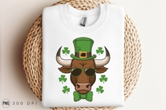 St Patricks Day Bull With Hat And Shamrocks Sublimation Png Product Image 1